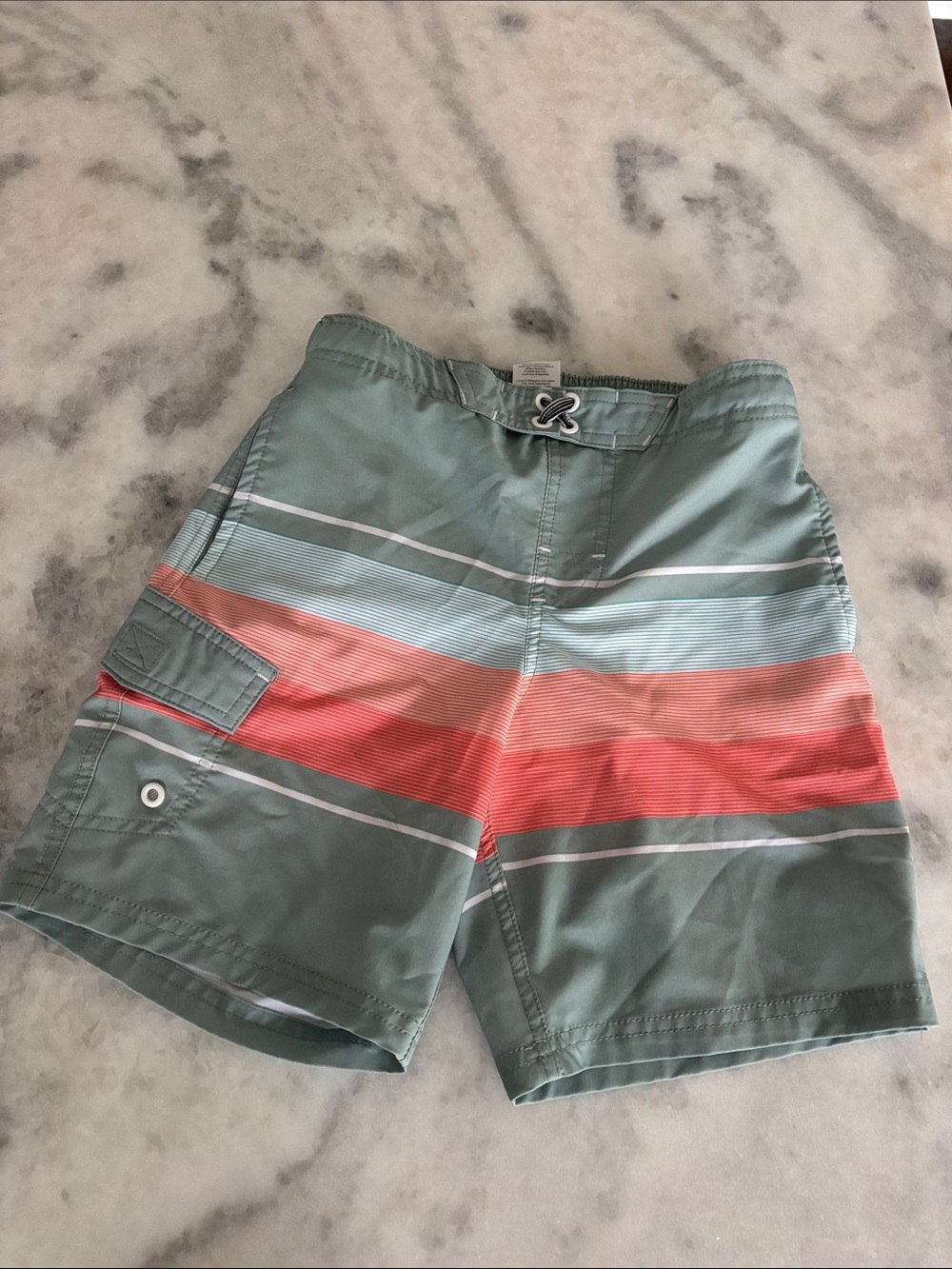 wonder nation Mint Green Swim Shorts with Coral Stripe Accent